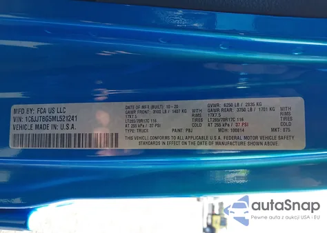 2021 Jeep Gladiator Rubicon 4X4 from USA, damaged, VIN 1C6JJTBG5ML521241